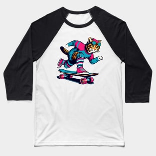 Skateboarding Cat Baseball T-Shirt